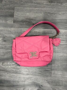 Juicy Couture Hot Pink Quilted Shoulder Bag with Heart Charm